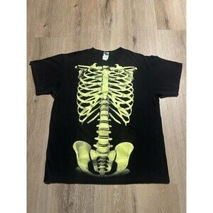 Vintage Y2K Skeleton Glow in the Dark T-Shirt Size Large rubber graphics